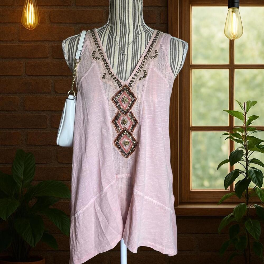 Pink beaded boho top with sequence and mesh detailing